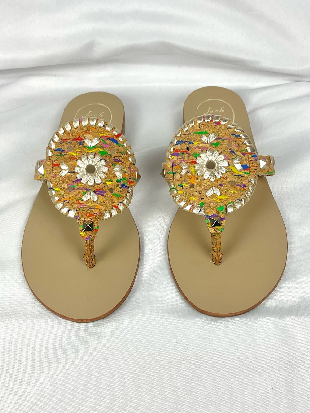 Jack Rogers Georgica Sandals Cork Multicolor Rainbow Accents Sz 7 - Picture 8 of 8
